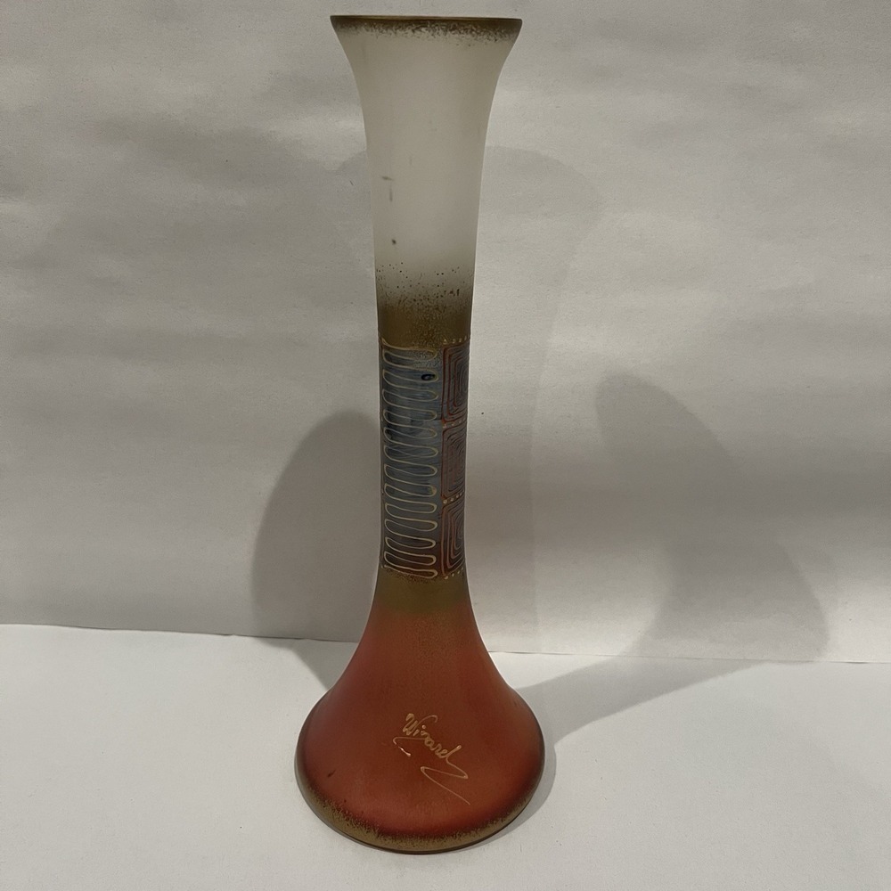 Wizard Studio Art Glass Vase Red-to-Frost Gradient Signed Modernist 11"